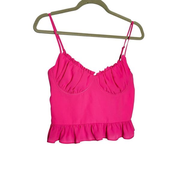 Superdown Cadence Hot Pink Ruffle Cropped Cami Tank Top Blouse Size Medium - Picture 1 of 5